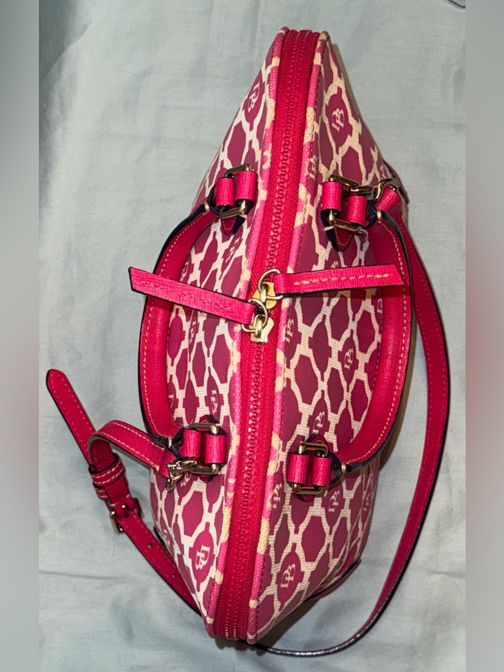 Dooney & Bourke Pink & Ivory Monogram Sanibel Dome Satchel - Picture 7 of 16